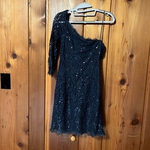 Jessica Simpson one shoulder navy blue lace and sequin dress